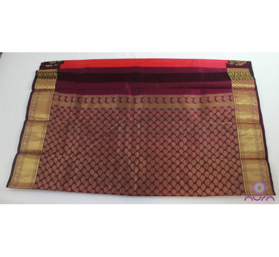  Pink bright saree with contrast dark purple border