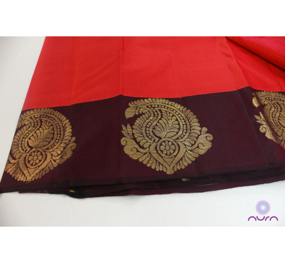  Pink bright saree with contrast dark purple border