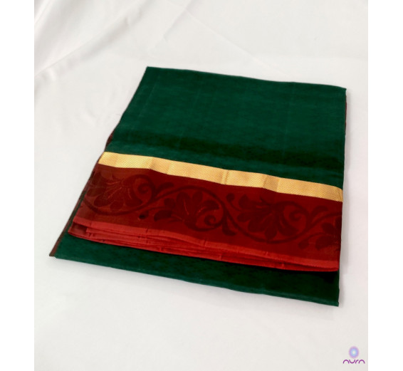 Green Classic Kanchipuram silk saree with Maroon pallu