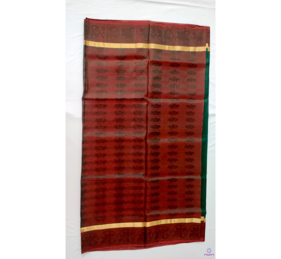 Green Classic Kanchipuram silk saree with Maroon pallu