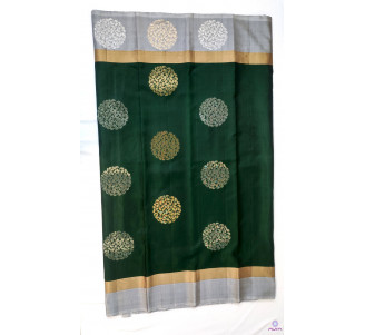 Green Emerald Kanchipuram silk saree with contrast silver grey pallu